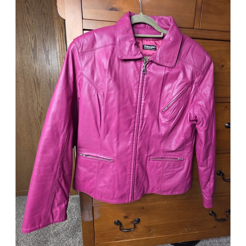 Vintage  Wilson’s Leather Hot Pink Zip Jacket Size XL Retro Barbie BossBabe Moto